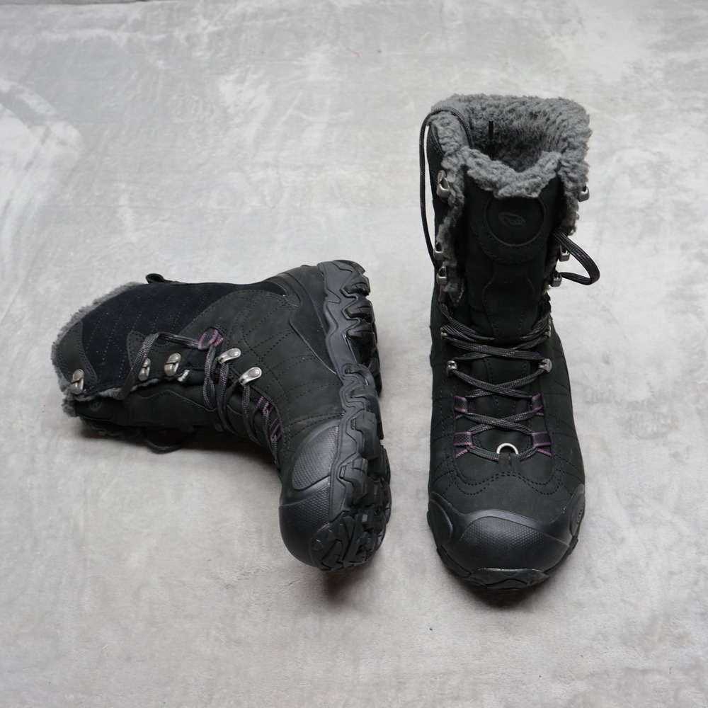 Oboz Womens 9.5W Hiking Boots Black Bridger 9 B-Dry Waterproof Faux Fur 80302